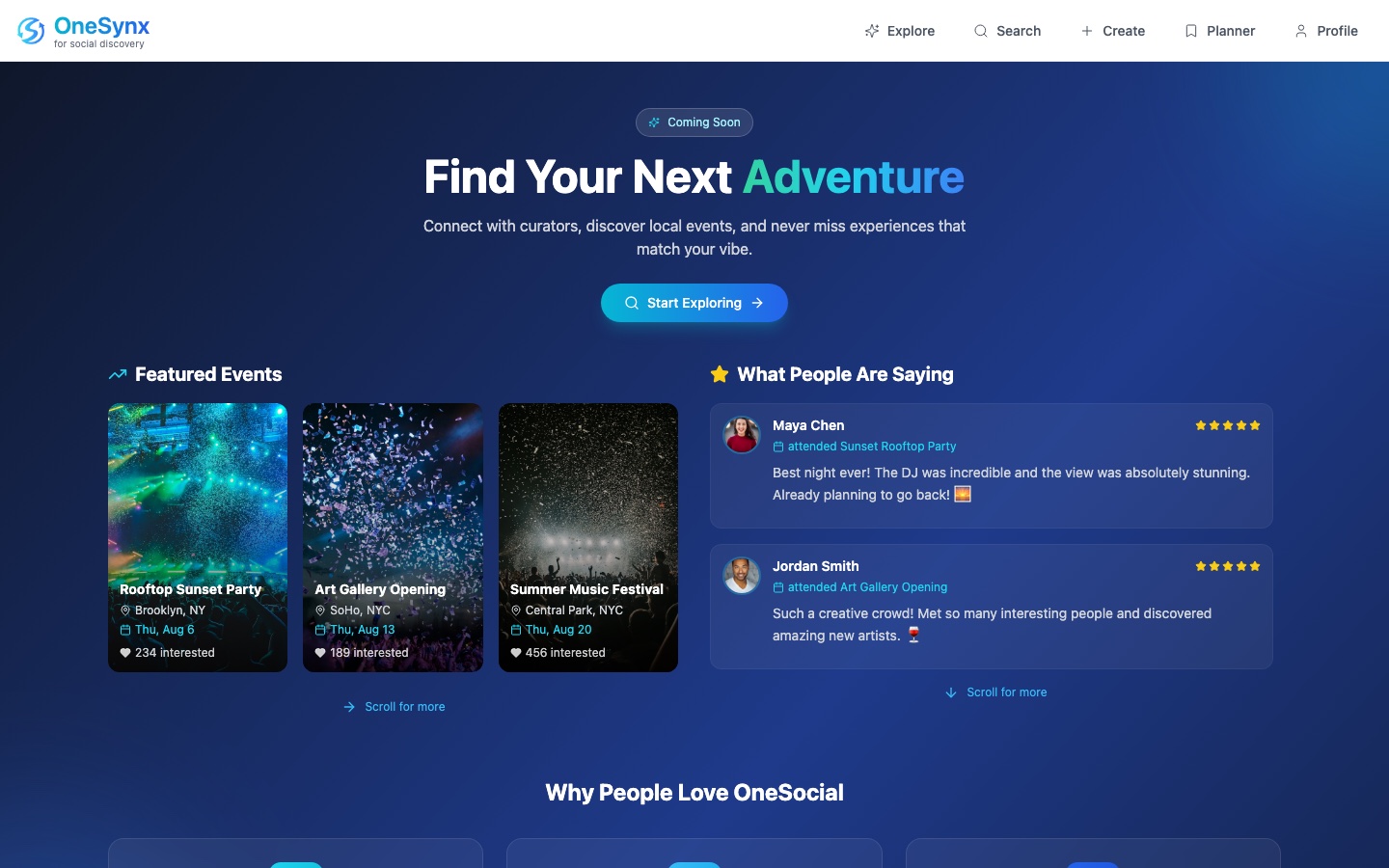 OneSynx social discovery product interface